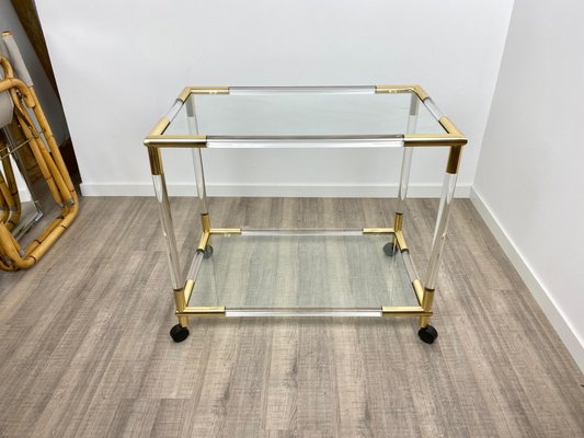 Acrylic, Brass & Glass Bar Serving Cart Trolley, Italy, 1970s-LYQ-1171640