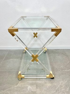 Acrylic Brass & Glass Serving Cart, Italy, 1970s-LYQ-1171490