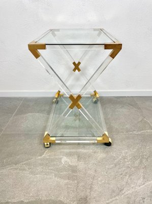 Acrylic Brass & Glass Serving Cart, Italy, 1970s-LYQ-1171490