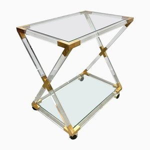 Acrylic Brass & Glass Serving Cart, Italy, 1970s-LYQ-1171490