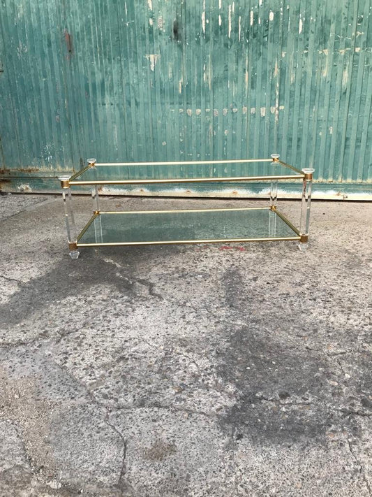 Acrylic Glass and Brass Coffee Table, 1970s