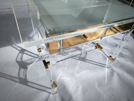 Acrylic Glass and Brass Desk by Charles Hollis Jones, 1990s-RFT-1742958