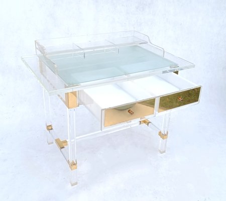 Acrylic Glass and Brass Desk by Charles Hollis Jones, 1990s-RFT-1742958