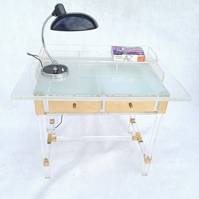 Acrylic Glass and Brass Desk by Charles Hollis Jones, 1990s-RFT-1742958