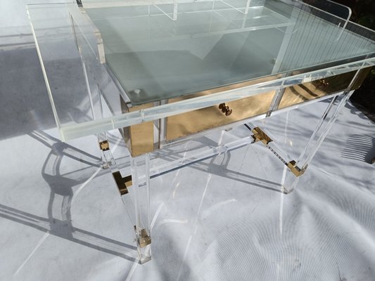 Acrylic Glass and Brass Desk by Charles Hollis Jones, 1990s-RFT-1742958