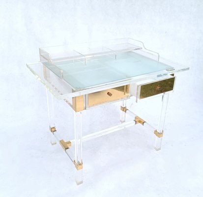 Acrylic Glass and Brass Desk by Charles Hollis Jones, 1990s-RFT-1742958