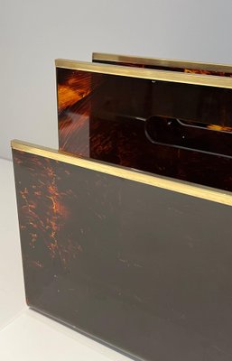 Acrylic Glass and Brass Magazine Rack, 1970s-BA-1691665