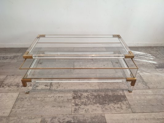 Acrylic Glass and Brass Sliding Coffee Table, 1985-WBX-1423062