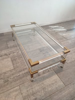 Acrylic Glass and Brass Sliding Coffee Table, 1985-WBX-1423062