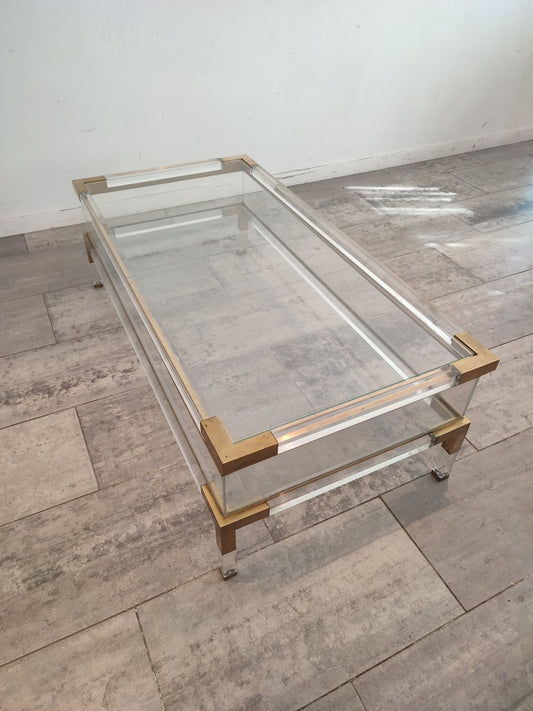 Acrylic Glass and Brass Sliding Coffee Table, 1985