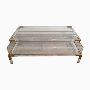 Acrylic Glass and Brass Sliding Coffee Table, 1985-WBX-1423062