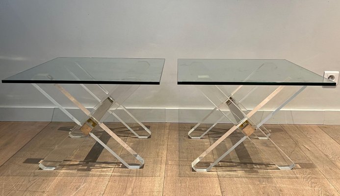 Acrylic Glass and Chrome Side Tables, 1970s, Set of 2-BA-1706060