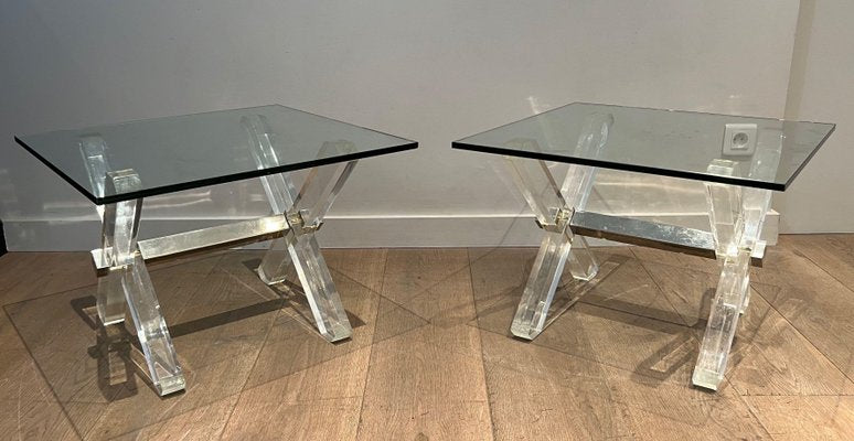 Acrylic Glass and Chrome Side Tables, 1970s, Set of 2-BA-1706060