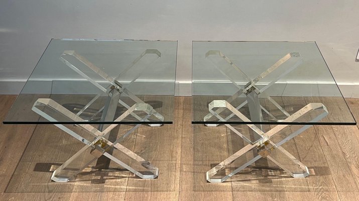 Acrylic Glass and Chrome Side Tables, 1970s, Set of 2-BA-1706060