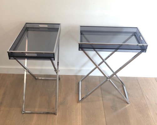 Acrylic Glass and Chrome Side Tables, Set of 2-BA-1365872