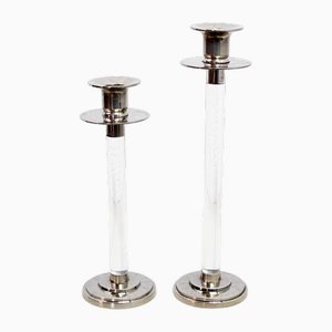 Acrylic Glass and Silver Metal Candleholders attributed to Svenskt Tenn, Stockholm, 1960s, Set of 2-BQF-1719163