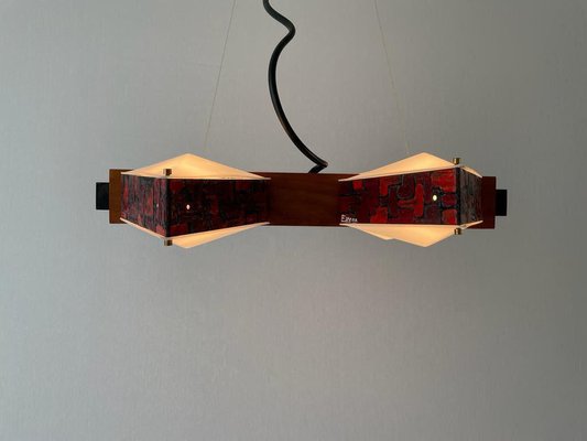 Acrylic Glass and Wood Ceiling Lamp with Enamel Artwork from Esperia, Italy, 1960s-RDS-1736596