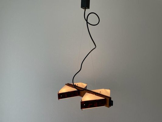 Acrylic Glass and Wood Ceiling Lamp with Enamel Artwork from Esperia, Italy, 1960s-RDS-1736596