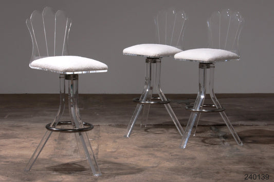 Acrylic Glass Bar Stools and Chrome Swivel Bar Chairs from Hill Manufacturers, 1970s, Set of 3