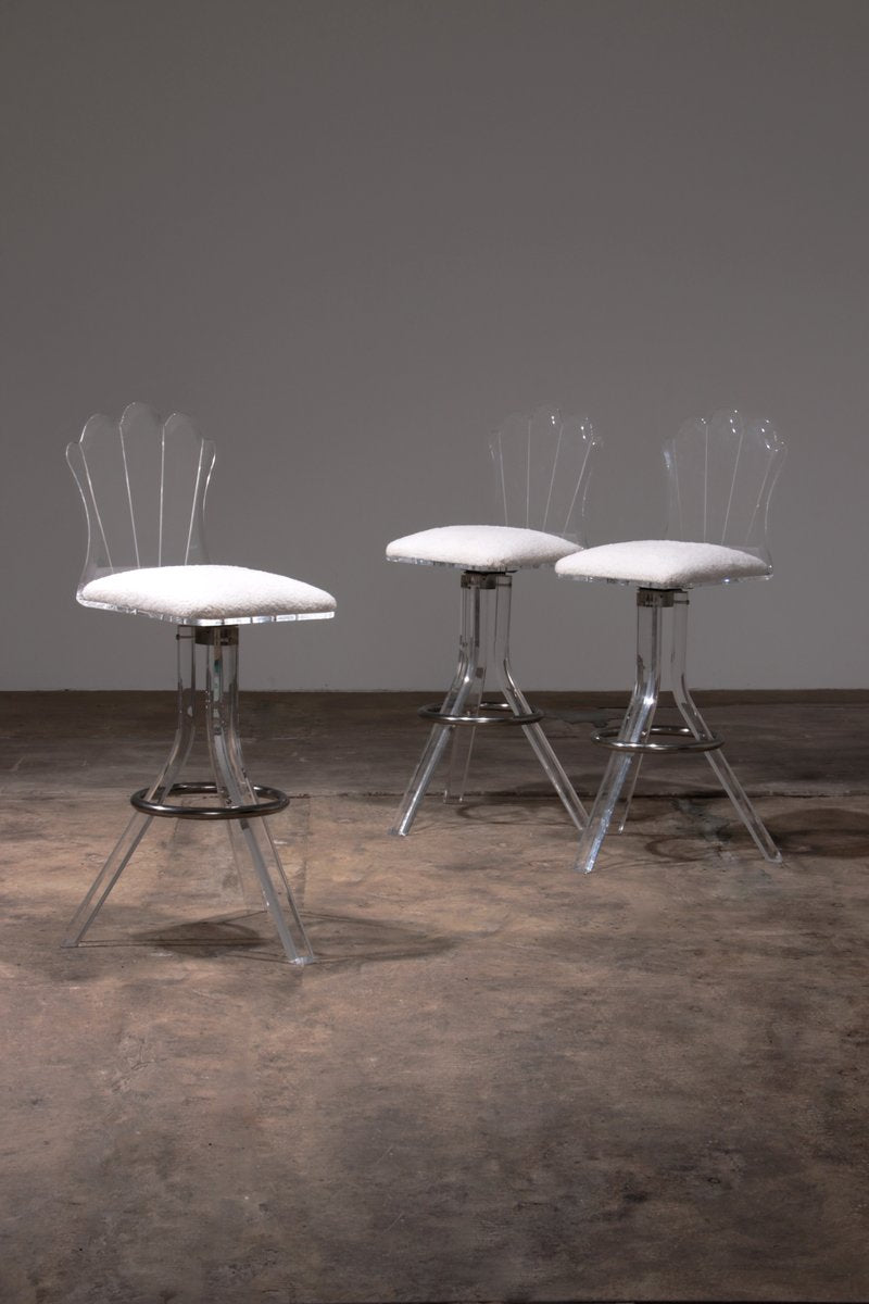 Acrylic Glass Bar Stools and Chrome Swivel Bar Chairs from Hill Manufacturers, 1970s, Set of 3