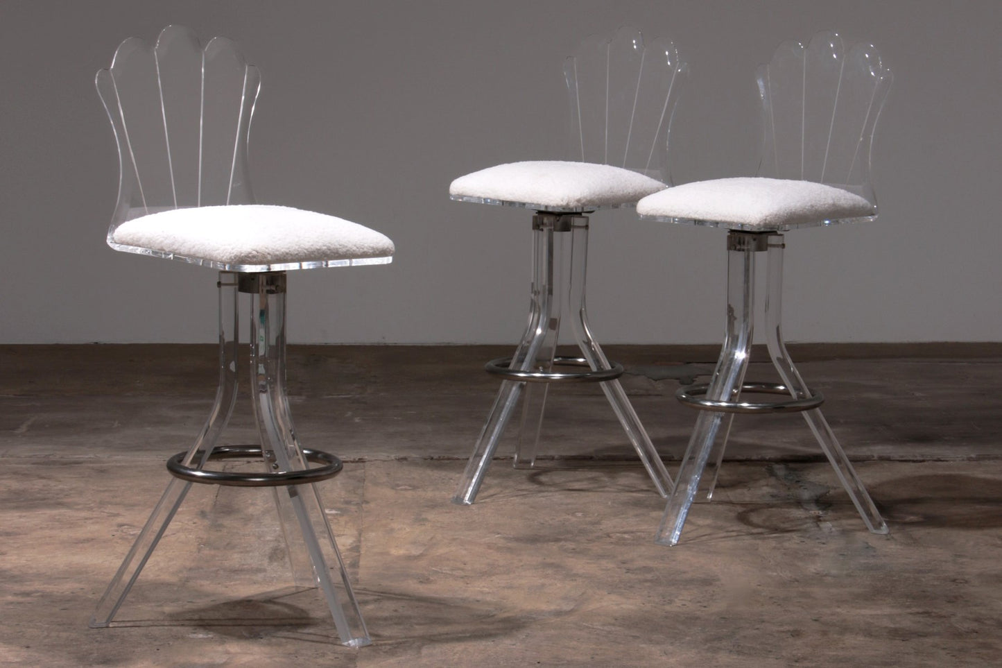 Acrylic Glass Bar Stools and Chrome Swivel Bar Chairs from Hill Manufacturers, 1970s, Set of 3