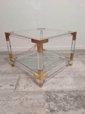 Acrylic Glass & Brass Side Tables, 1970s, Set of 2-WBX-570556