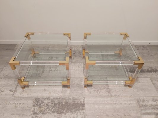 Acrylic Glass & Brass Side Tables, 1970s, Set of 2-WBX-570556