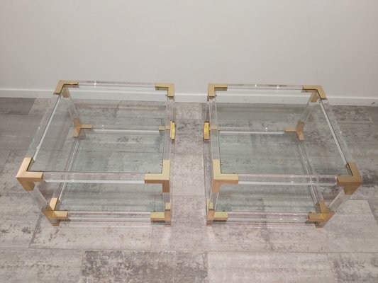 Acrylic Glass & Brass Side Tables, 1970s, Set of 2-WBX-570556