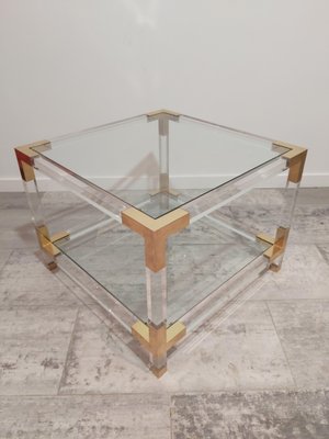 Acrylic Glass & Brass Side Tables, 1970s, Set of 2-WBX-570556