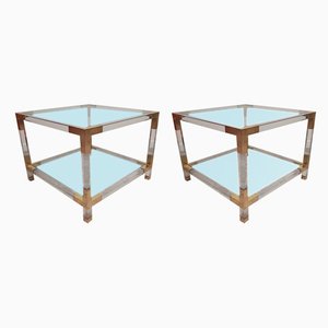 Acrylic Glass & Brass Side Tables, 1970s, Set of 2-WBX-570556