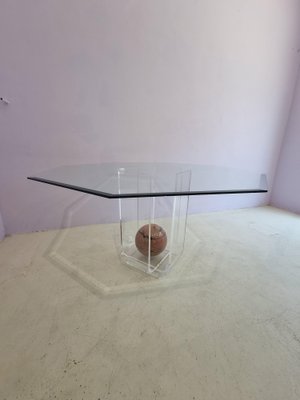 Acrylic Glass Dining Table with Octagonal Glass Top & Pink Marble Sphere-GNW-1138411