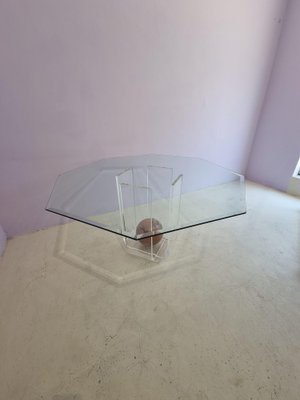 Acrylic Glass Dining Table with Octagonal Glass Top & Pink Marble Sphere-GNW-1138411