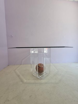 Acrylic Glass Dining Table with Octagonal Glass Top & Pink Marble Sphere-GNW-1138411