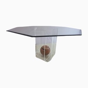 Acrylic Glass Dining Table with Octagonal Glass Top & Pink Marble Sphere-GNW-1138411