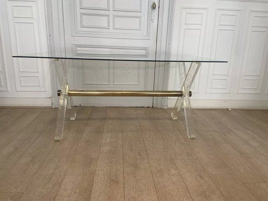 Acrylic Glass, Gilded Metal and Beveled Glass Side Table, 1970s-JG-1761049