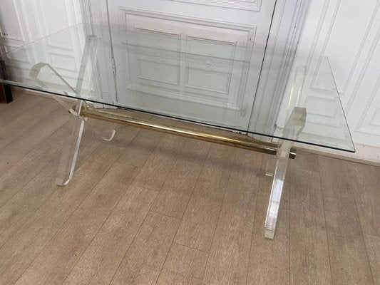 Acrylic Glass, Gilded Metal and Beveled Glass Side Table, 1970s-JG-1761049