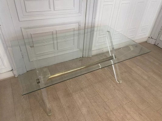 Acrylic Glass, Gilded Metal and Beveled Glass Side Table, 1970s-JG-1761049