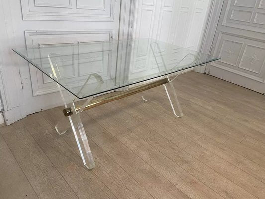 Acrylic Glass, Gilded Metal and Beveled Glass Side Table, 1970s-JG-1761049