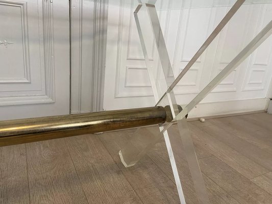 Acrylic Glass, Gilded Metal and Beveled Glass Side Table, 1970s-JG-1761049