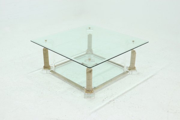 Acrylic Glass & Glass 2-Tier Pedestal Coffee Table, 1980s-VV-1196068