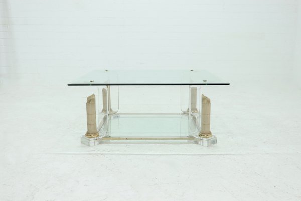 Acrylic Glass & Glass 2-Tier Pedestal Coffee Table, 1980s-VV-1196068