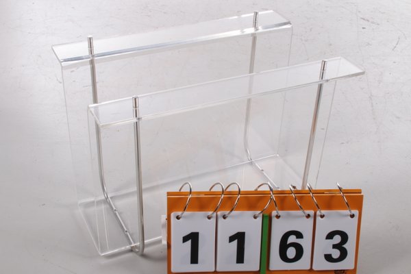 Acrylic Glass Magazine Rack with Metal Accents, 1970s-EZZ-1112825