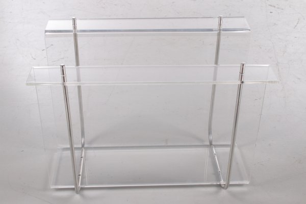 Acrylic Glass Magazine Rack with Metal Accents, 1970s-EZZ-1112825