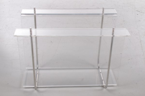 Acrylic Glass Magazine Rack with Metal Accents, 1970s-EZZ-1112825