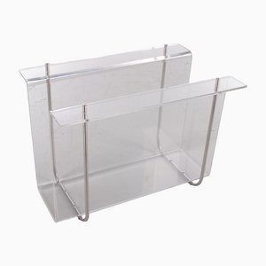 Acrylic Glass Magazine Rack with Metal Accents, 1970s-EZZ-1112825