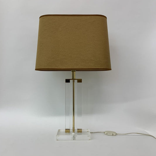 Acrylic Glass Table Lamp with Golden Details ,1970s