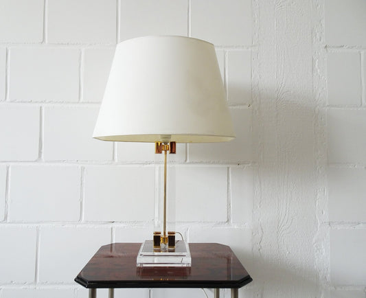 Acrylic Glass Table Lamp with Golden Details, 1970s