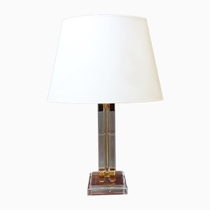 Acrylic Glass Table Lamp with Golden Details, 1970s-POM-1050213