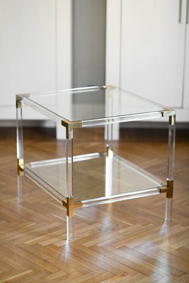 Acrylic Glass Tables with Brass Details and Crystal Tops, 1970s, Set of 2-MNF-1225701