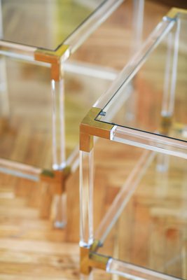 Acrylic Glass Tables with Brass Details and Crystal Tops, 1970s, Set of 2-MNF-1225701